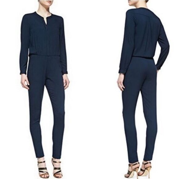 Black Halo -735 Black Long Sleeve Side Pockets One Piece Jumpsuit Women's Size 6